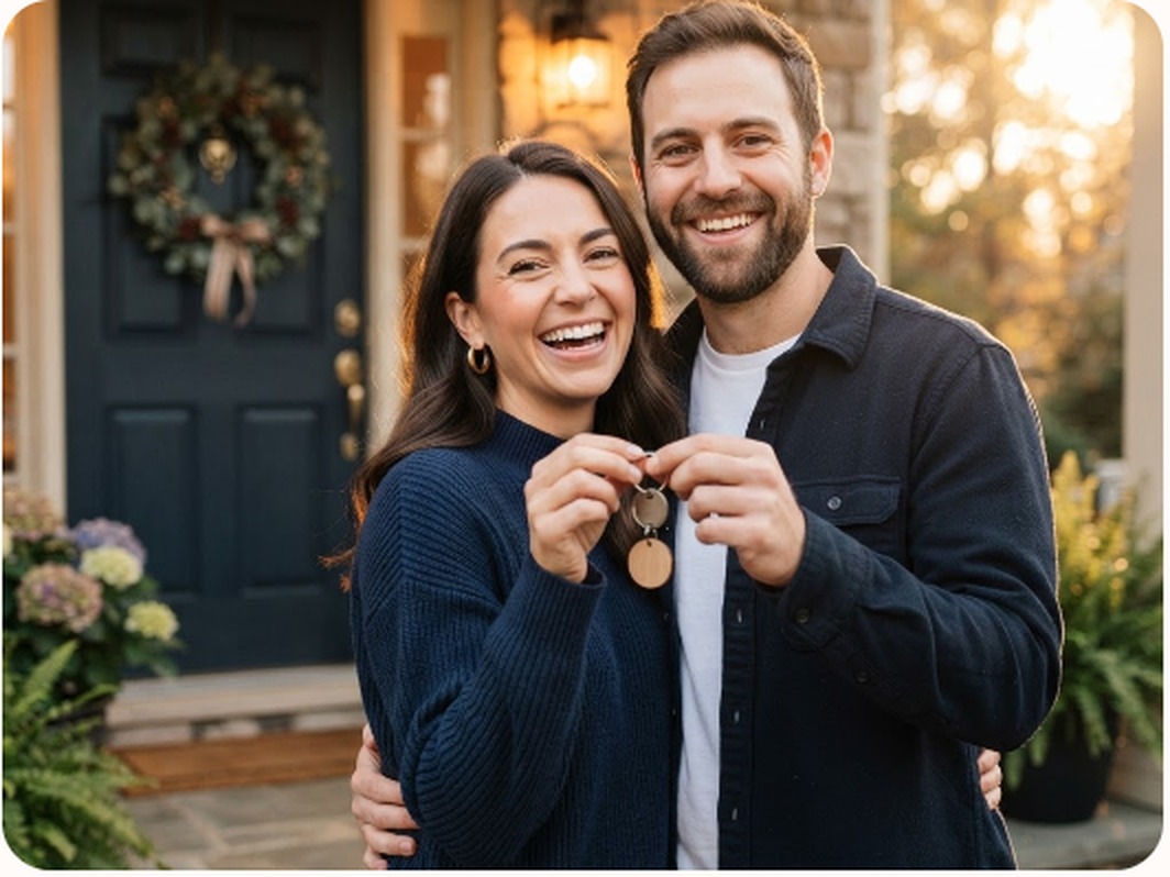 Homebuyers holding keys to a home
